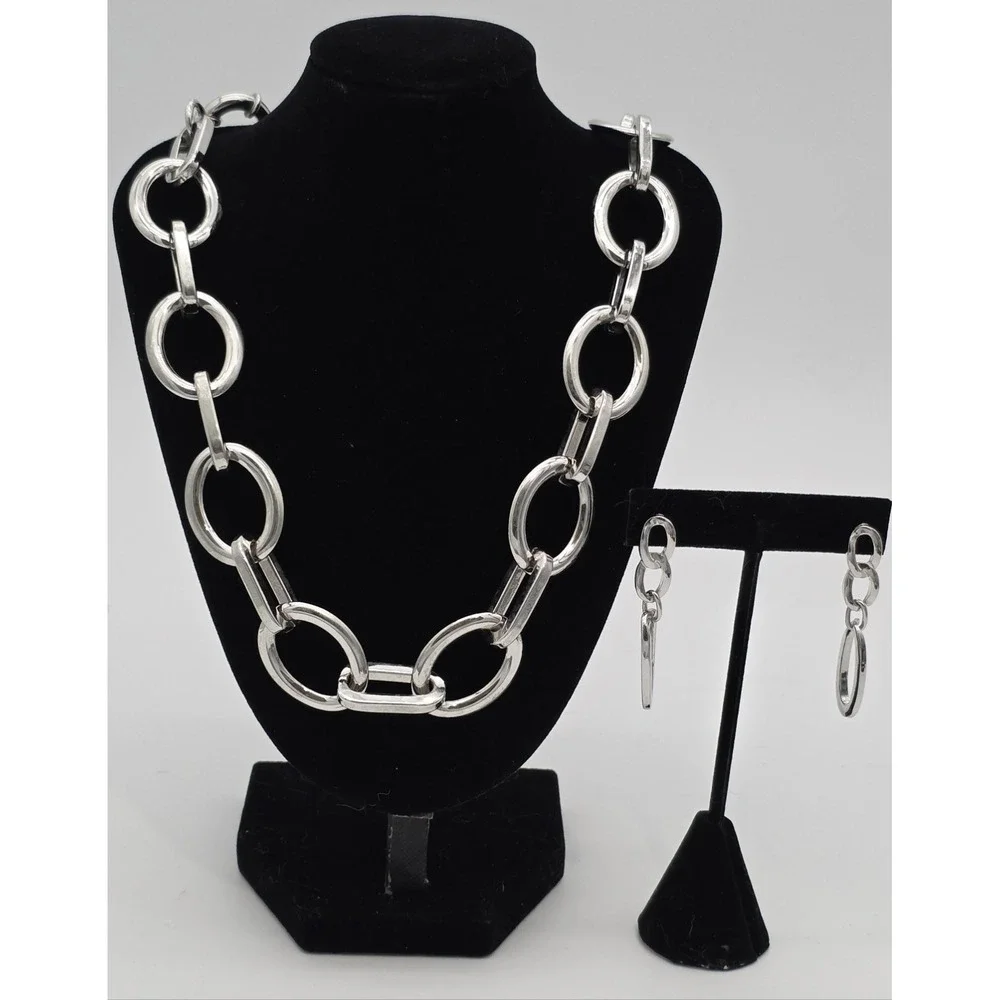 Beautiful Silvertone Necklace & Earring Set 20in #0102 FREE SHIPPING